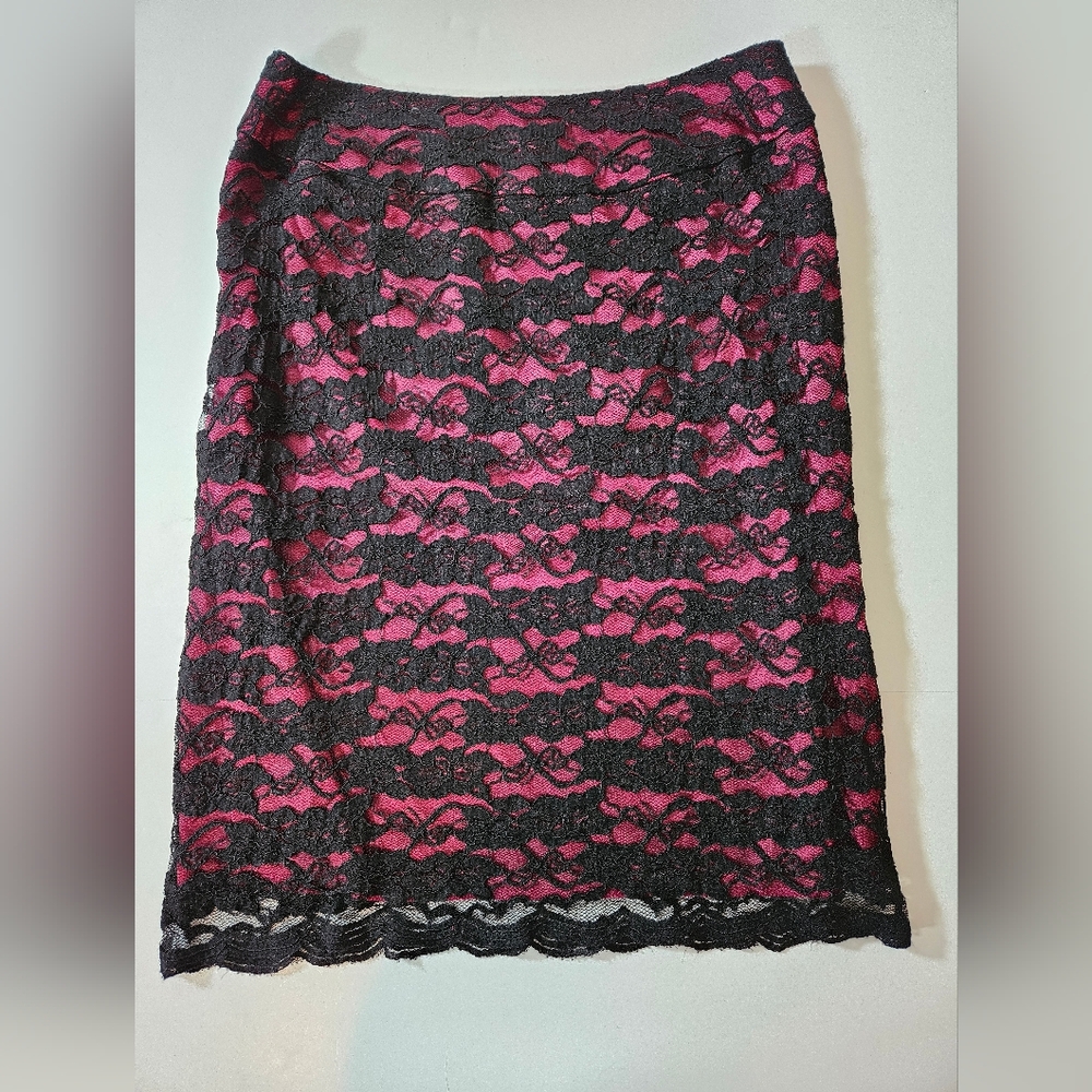 NY Collection Pencil Skirt Black Lace Overlay Whimsigoth Dark Fairy SZ12